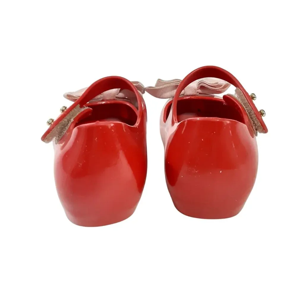 Mini Melissa UltraGel Bow Flats Cherry Red Mary Jane Dress Shoes Girls 7 Holiday